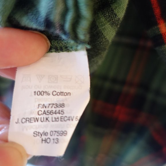 J. Crew 07599 Green Holiday Tartan Plaid Embroidered Popover V Neck Blouse 0 - Picture 9 of 14